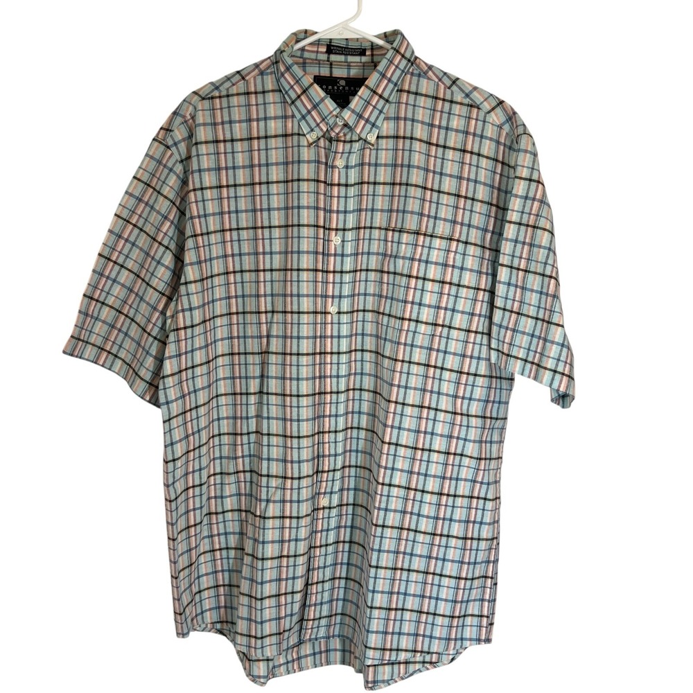 Consensus‎ Sportswear Mens XLT Multicolor Plaid Short Sleeve Button Up Shirt